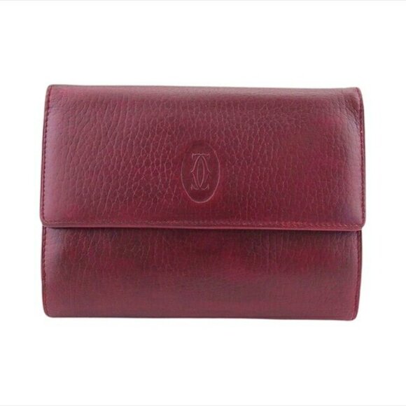 CARTIER Mason folding wallet Mastrin Bordeaux Leather Authentic USED